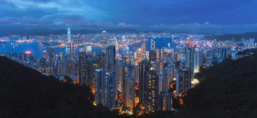 Landscape image of Hong Kong at night
